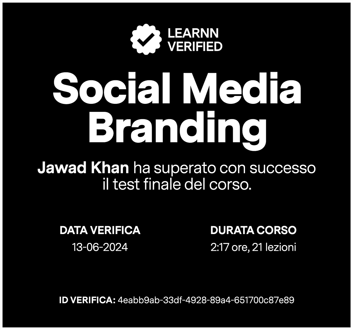 Certificato di test superato del corso Social Media Branding di Learnn