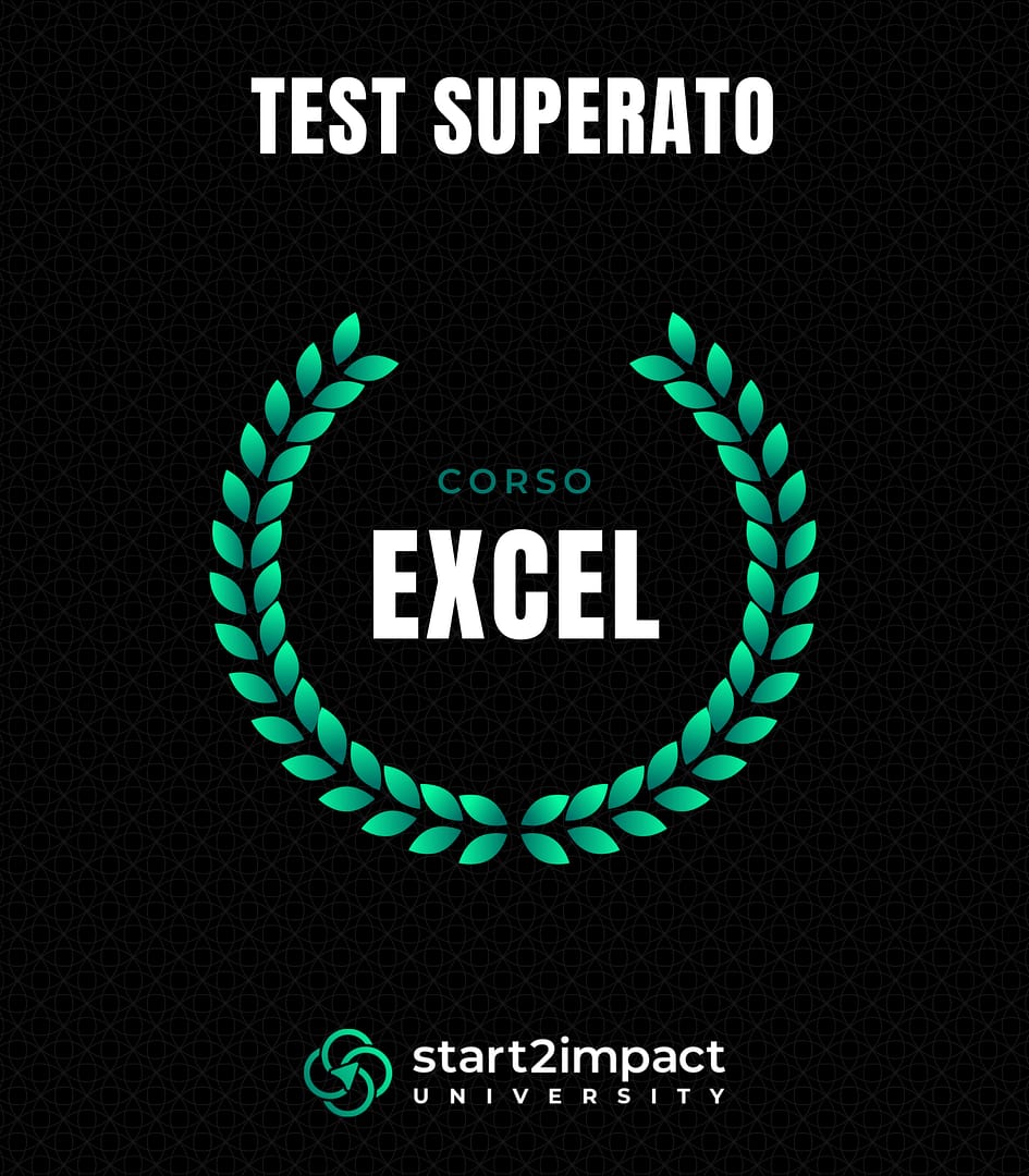 Certificato di test superato del corso Excel di start2impact University